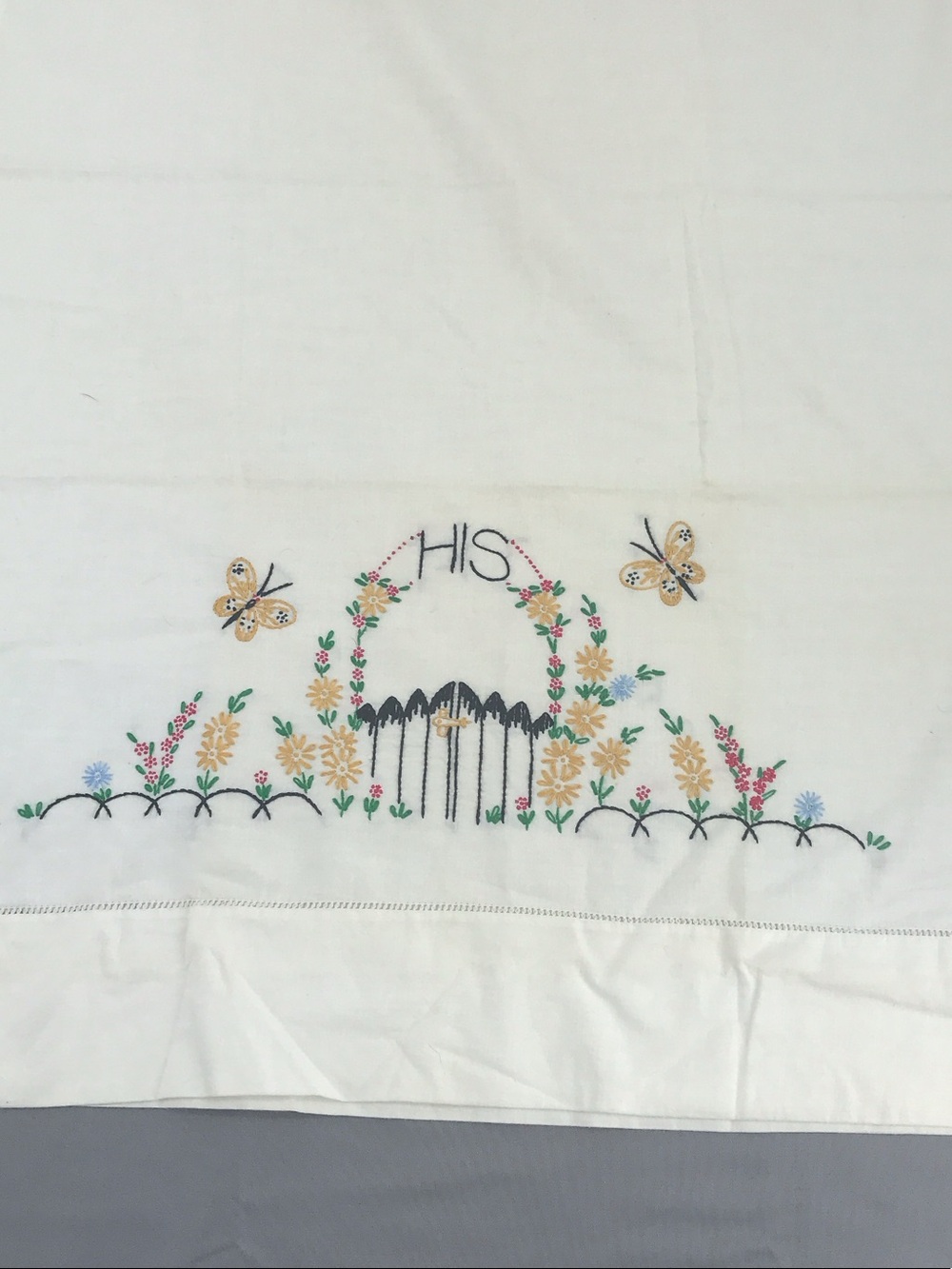 Embroidered 'His' and 'Hers' Pillowcase Set - Cream with Floral Detail - Picture 3 of 8